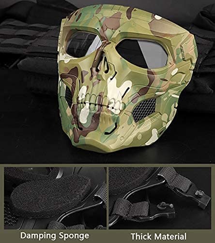 AOUTACC Airsoft Mask Skeleton Mask with Goggles, Full Face Protective Adjustable Tactical Mask for Halloween Party Paintball Game Cosplay Outdoor Activities(Camo Green) thumbnail 3