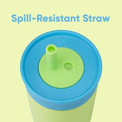Owala Kids Insulation Stainless Steel Tumbler with Spill Resistant Flexible Straw, Easy to Clean, Kids Water Bottle, Great for Travel, Dishwasher Safe, 12 Oz, Blue and Light Green (Turtley Awesome) thumbnail 2