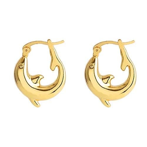 Huggie Dolphin Small Hoop Earrings for Women Gold Silver Plated Sea Animals Back Stud Click Top Piercing Earring Lightweight Wedding Fashion Jewelrys - Image 1