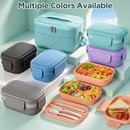 HOMETALL Bento Box Adult with Insulated Lunch Bag - 3 Stackable Leak-Proof Lunch Box Containers for Women & Men - BPA Free Lunchbox with Utensil Set (Spoon, Knife, Fork) for Work, Picnic, Dining Out thumbnail 7