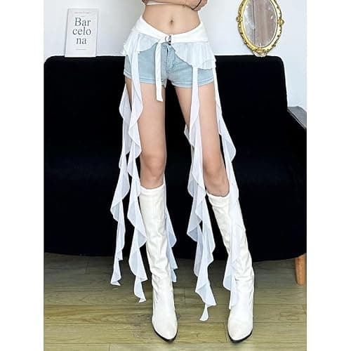 Women Lace Cover Up Skirt Y2k Hip Scarf Belt Tie Side Sheer Lace Wrap Skirt Asymmetrical Flowy Layered Skirts thumbnail 2