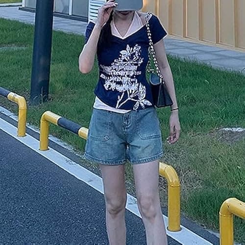 Y2k Baby Tee Women Crop Top Summer 2025 Streetwear 2000s Goth Emo Grunge Shirts Fake 2 Piece Grahpic Tees thumbnail 5