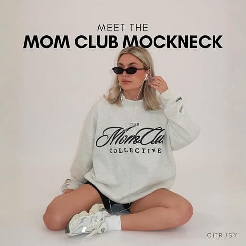 CITRUSY Mom Club Mockneck Oversized Sweatshirt | Turtleneck Mama Sweater for Women | Boy Mom Girl Mom Crew Mock Neck thumbnail 2