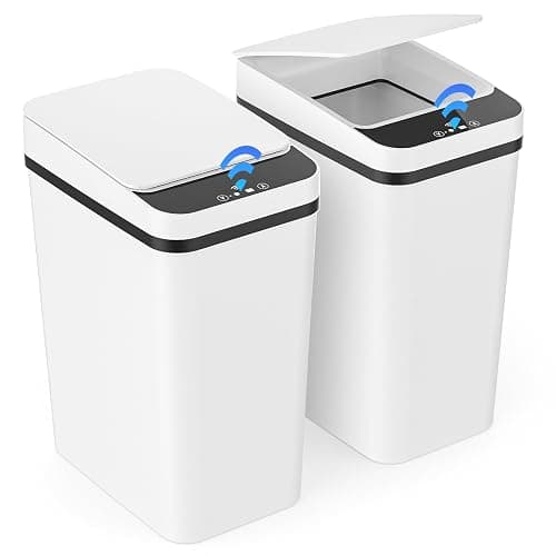 Gaethra 2er Set Mülleimer mit Sensor, 12L Automatischer Elektrischer Deckel Sensor, 3 Betriebsmodi, Leise Wasserdicht Intelligenter Abfallbehälter, für Küche Büro Wohnzimmer Badezimmer (2 er Weiß) - Image 1