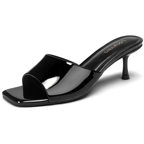 Lookyno Womens Kitten Heel Sandals Square Open Toe Mules 2.3 Inch Stiletto Heeled Sexy Slip On Sandals for Party Casual - Image 1