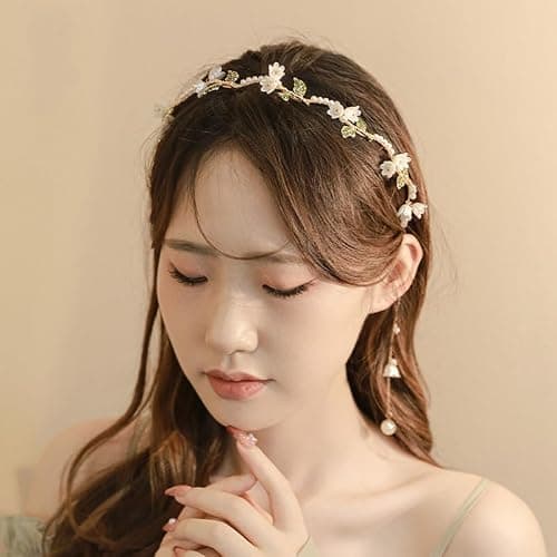 AHONEY Flower Headband for Women Girls Hair Vine Gold Leaf Boho Headband Wedding Fairy Accessories Headpiece Bridal Crown (Floral) thumbnail 4