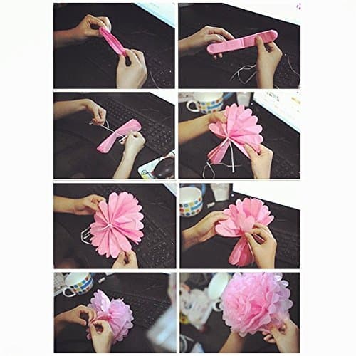 18pcs Tissue Hanging Paper Pom-poms, Hmxpls Flower Ball Wedding Party Outdoor Decoration Premium Tissue Paper Pom Pom Flowers Craft Kit (Blue & White), 8"/ 10"/ 12" thumbnail 6