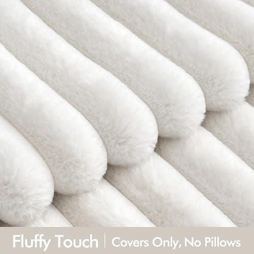 MIULEE White Throw Pillow Covers 18x18 Inch Set of 2 Fuzzy Striped Soft Pillowcase with Velvet Back Faux Rabbit Fur Cushion Covers Christmas Decorative Home Pillows for Sofa Couch Bedroom Car thumbnail 3