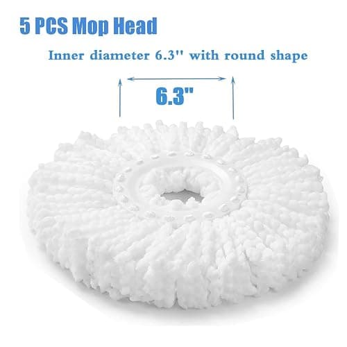 5 PCS Microfiber Replacement Mop Head Spin Mop Head Replacement 5-Pack, Microfiber Refill Heads Universal for 360 Spin Magic Mopping, Round Shape Standard Size White thumbnail 4