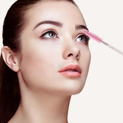 SWKJ 60 PCS Disposable Eyelash Brushes, Spoolies Eyebrow, Crystal-pink | Mascara Wands Applicator Lash Brushes Castor Oil Brush Cosmetic Makeup Tools thumbnail 7