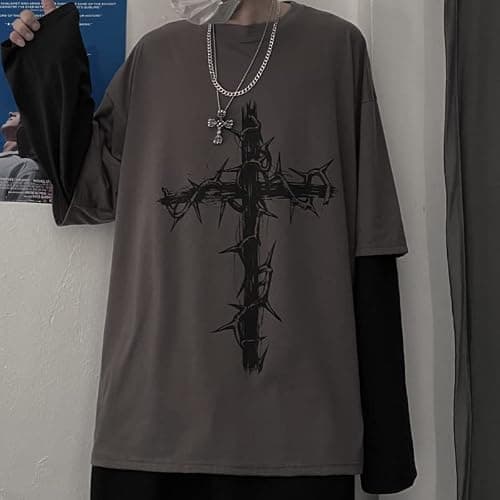 LAVASEON Harajuku Oversized Striped T-Shirt Long Sleeve Crew Neck Casual Matching Couple Streetwear Pullover thumbnail 5