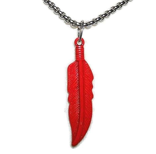 HAWKS HERO RED FEATHER NECKLACE Bird Wing Pendant STAINLESS STEEL CHAIN thumbnail 3
