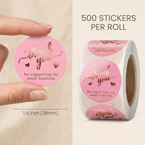 500 Pcs 1.5 Inch Pink and Rose Gold Thank You Stickers for Small Business, Small Business Packaging, Self-Adhesive & Waterproof Stickers with Beautiful Designs, Strong and Durable Envelope Seals thumbnail 4