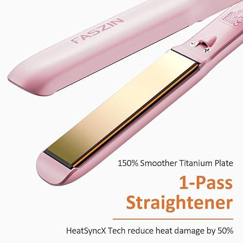 Faszin Professional Hair Straightener, 1.18 inch Ionic Titanium Plate, 20S Fast Heat Up Flat Iron with Clear LED Display, 2 in 1 Straightener and Curler Styling Tool for Straighten Hair (Pink) thumbnail 2