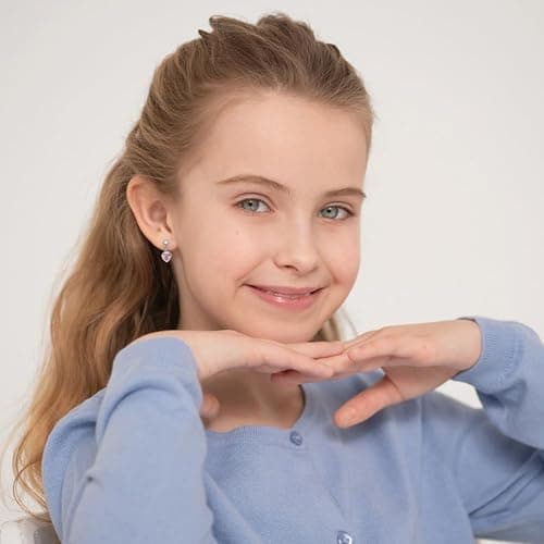 In Season Jewelry CZ Dangle Heart Kids Earrings - 925 Sterling Silver Hypoallergenic Earrings for Girls with Secure Screw Backs - Safe & Comfortable for Toddlers, Kids & Little Girls thumbnail 2