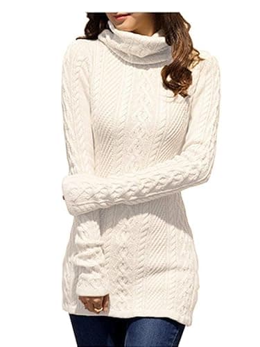 v28 Women Polo Neck Long Slim Fitted Dress Bodycon Turtleneck Cable Knit Sweater - Image 1