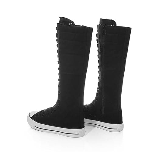 Women's Canvas Boots Lace Up Knee High Platform Boots for Women Comfort Sneakers Canvas Shoes with Side Zipper thumbnail 6