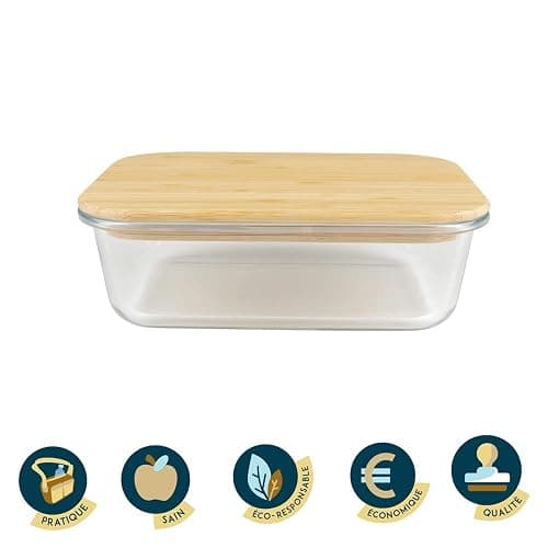 BIRAMBEAU - Ustensiles de Cuisine - Boîtes en Verre - Boîtes Alimentaire Hermétiques - Couvercle en Bambou - 1050mL thumbnail 5