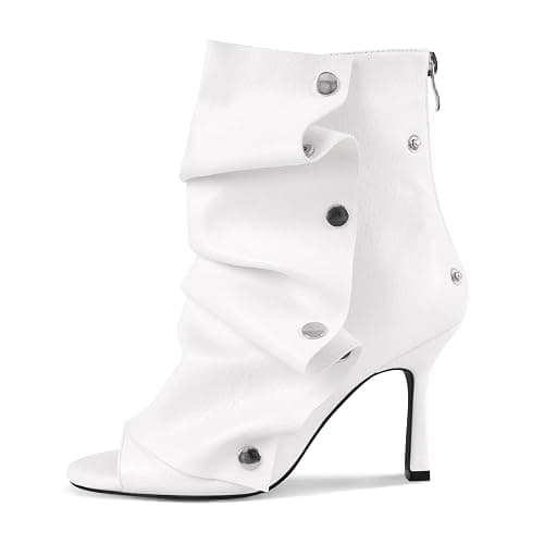 sexytag Women's Peep Toe Booties Slouchy Stiletto Kitten Heel Shark Boots Open Toe Back Zipper Fashion Ankle Short Boot thumbnail 4