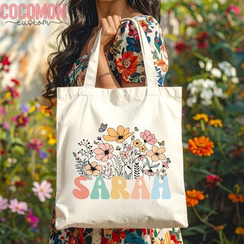 Personalized Custom Name Tote Bag - Custom Tote Shopper - Premium Durable Canvas, Reusable, Eco-Friendly- Ideal Gift for Women, Bridesmaids, Teachers, Nurses - Customizable (Medium Bag) thumbnail 3