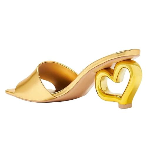 FSJ Women Square Open Toe Heeled Sandals Slip On Novelty Heart-Shaped Heel Mules Backless Fashion Wedding Dress Slides Size 4-16 US thumbnail 4