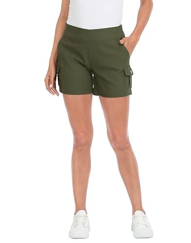 HDE Women's Cargo Shorts with Pockets High Waisted Pull On Stretch Casual Shorts - Image 1