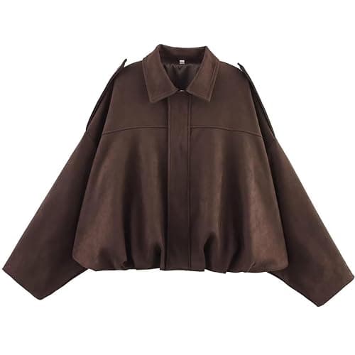 Csvinkiko Women's Faux Suede Bomber Jacket Oversized Pilot Coats Fall Lapel Zip Up Motorcycle Streetwear Outerwear - Image 1