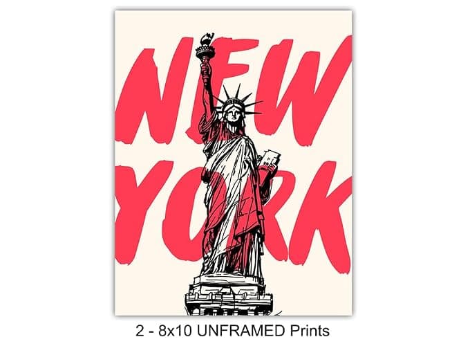 New York Poster Wall Art - 8x10 - New York City - NYC - Living room Aesthetic - Urban Room Decor - Statue of Liberty - Cool Wall Art - Unique Home Decor - Cute Trendy small Apartment Travel Prints Set thumbnail 4