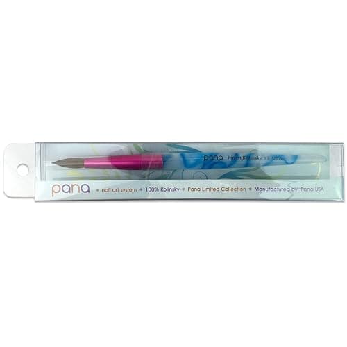 PANA USA Acrylic Nail Brush Pure Kolinsky Hair Acrylic White Swirl Blue Handle with Pink Ferrule Round Shaped - Size 8 thumbnail 5