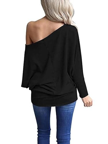 Poetsky Women's Long Sleeve Off Shoulder Tunic Tops Loose Casual Oversized Shirts Blouse thumbnail 2