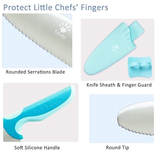 Kibbidea Kids Knife Set - 4 Pcs Kids Safe Cooking Knives, Round Tip, BPA-Free, Stainless Steel, Blue thumbnail 5