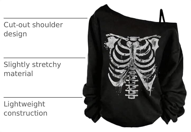COZYEASE Women's Plus Size Gothic Skull Graphic Tees T Shirt Loose Y2K Tops | Asymmetrical Neck, Long Sleeve, Gothic Shirt, Y2k Off The Shoulder Top, Rave Outfits thumbnail 4