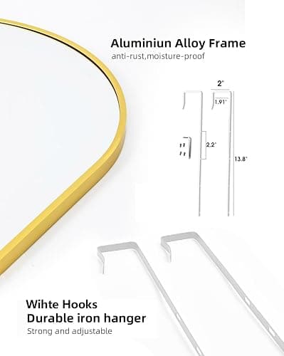48"x14" Gold Arched Full Length Mirror - Shatter-Proof Glass & Aluminum Frame, Over Door or Wall Mounted for Bedroom, Bathroom, Living Room Decor thumbnail 7