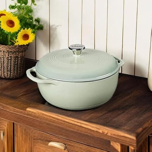 Lodge 6 Quart Enameled Cast Iron Dutch Oven with Lid – Dual Handles – Oven Safe up to 500° F or on Stovetop - Use to Marinate, Cook, Bake, Refrigerate and Serve – Desert Sage thumbnail 6