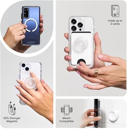PopSockets Round Phone Grip Compatible with MagSafe, Adapter Ring Included, Phone Holder, Wireless Charging Compatible - Glossy White thumbnail 6