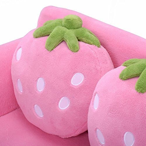 Costzon Kids Couch, Double Seat Pink Children's Sofa with 2 Strawberry Pillows, Toddler Armrest Chair for Bedroom, Living Room, Large Soft for Kids Loveseat Toy for Baby Girls Preschool Gifts Presents thumbnail 7