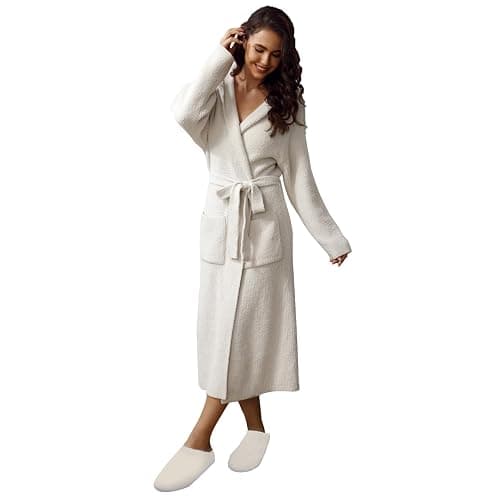 MH MYLUNE HOME Ultra Soft Robe With Pockets, Spa Bathrobe Loungewear Calf-Length, Plush Fuzzy Fluffy Wrap Robe for Women - Image 1