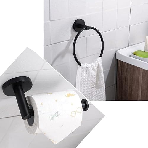 4pcs Matte Black Toilet Paper Holder and Towel Ring Set, Stainless Steel Hand Towel Holder and Towel Hanger with Hardware Pack thumbnail 8