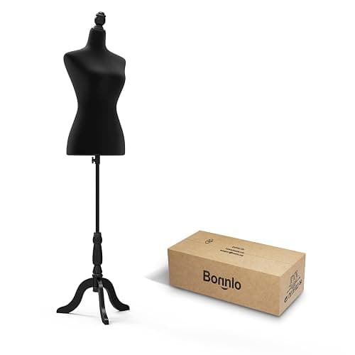 Bonnlo Female Dress Form Pinnable Mannequin Body Torso with Wooden Tripod Base Stand (Black, 6) - Image 1