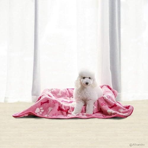Allisandro Luxurious Dog Blanket, 350 GSM Super Fuzzy Microplush Fleece Pet Blankets for Small Medium Large Dogs and Cats, Pink Paw and Bone, 80" x 64” thumbnail 7