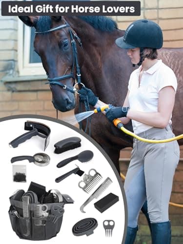 inoreal Horse Grooming Kit 12 Pieces Set – Complete Horse Brushes & Care Supplies Set with Organizer Tote Bag, Equine Coat Grooming Tools, Tack Room Equipment & Gifts for Horse Owners & Lovers thumbnail 5