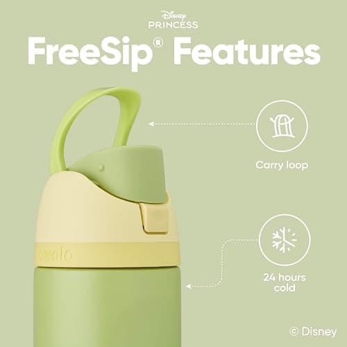 Owala Disney Princess FreeSip Insulated Stainless Steel Water Bottle with Straw for Sports and Travel, BPA-Free Sports Water Bottle, 24 oz, Tiana thumbnail 3