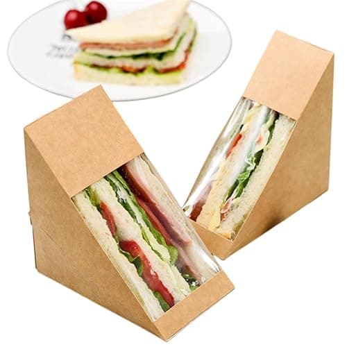 Hewnda 50 Pcs Sandwich Paper Boxes,Sandwich wedge eco-friendly takeaway box | with window display for Bakery,Restaurant Takeaway service(Large) thumbnail 4