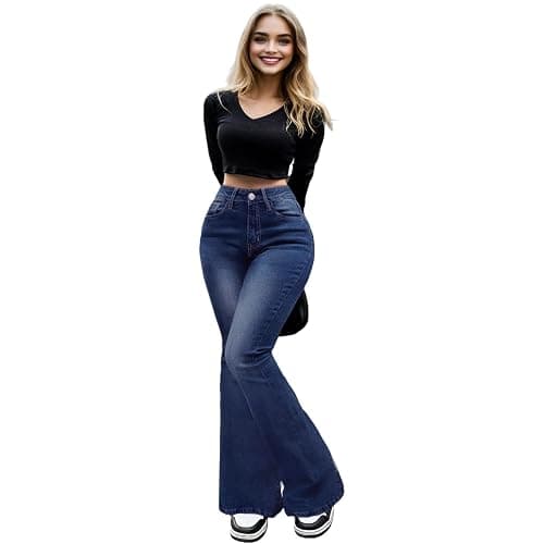 Cuyulitcik Flare Jeans for Women Plus Size Bootcut Jeans for Women Embroidered Jean for Womens High Waisted Bell Bottom Pants thumbnail 4