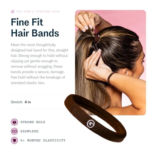 Gimme Beauty Fine Hair Elastic Bands - Slim-Fit Elastic Ties for Fine, Brittle, or Bleached Hair - No-Dent, Gentle-Grip Ponytail Holders for All-Day Comfort - 12 Pack, Dark Brown thumbnail 2