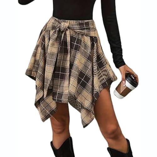 Chvity Mini Skirts for Women High Waisted Asymmetrical Hem Fashion Plaid Skirt - Image 1