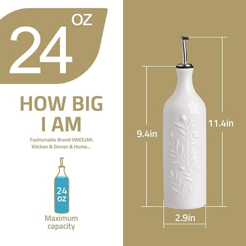 Sweejar Large Olive Oil Dispenser Bottle, 24 Oz Ceramic, Modern Relief Design, Dishwasher Safe, Gradient Green thumbnail 3