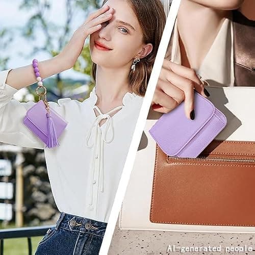 Sunpour Keychain Wallet RFID Wristlet Wallets for Women,Small Wallets Woman Key Chain Wallet with Coin Pocket and Id Window thumbnail 6