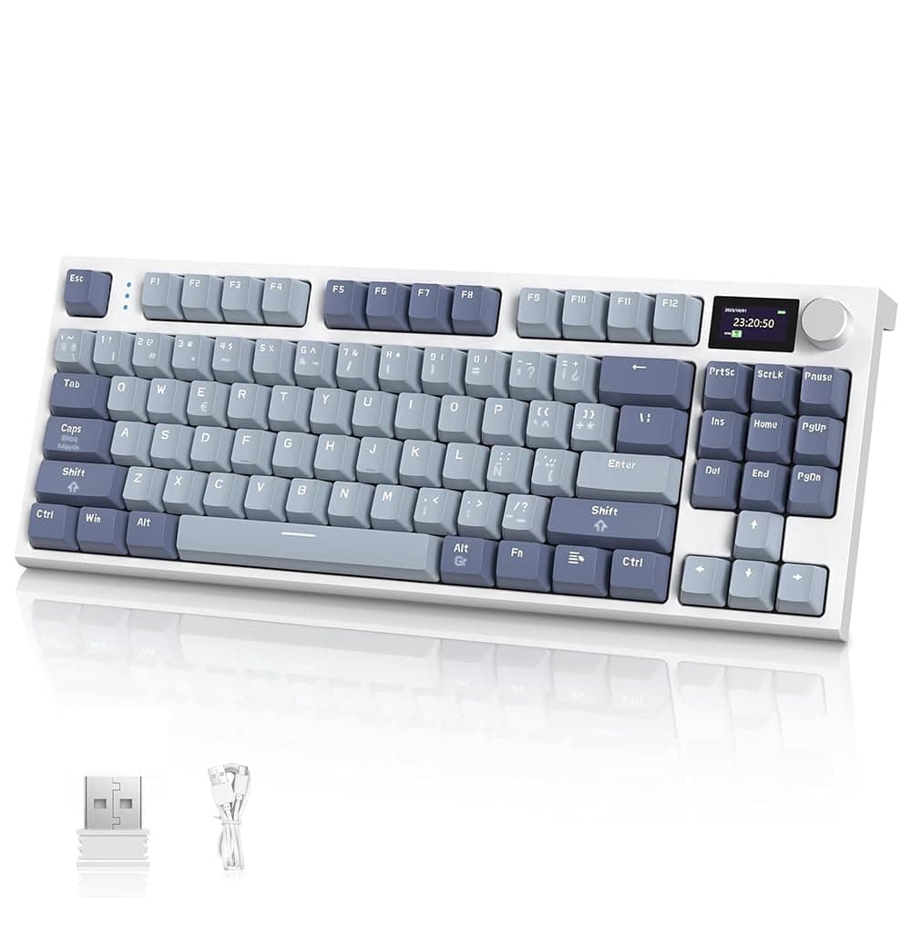 ATTACK SHARK Teclado Mecánico Español K86, RGB Teclado Inalámbrico con Led Pantalla, USB-C/2.4ghz/Bluetooth 3 Modes Hot-Swap Teclado Gamer, Gasket Teclado Interruptores Lineales - Azul - Image 1