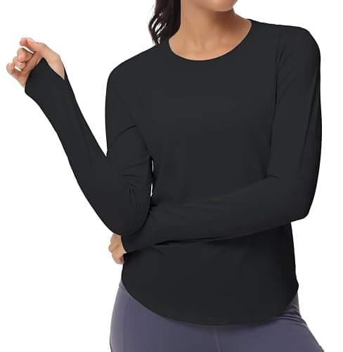 THE GYM PEOPLE Women's Long Sleeve Workout Shirts Athletic Crewneck Hiking Tops with Thumb Hole - Image 1